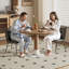  Retro Round Dining Table for Small Spaces, 120cm Wooden Kitchen Table with Metal Base, Fits 4-6 People, Vintage Brown
