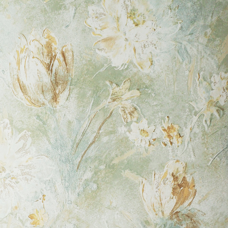 Été Floral Monet Wallpaper, Gray/Green