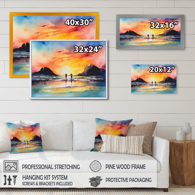 Honeymoon Tropical Paradise I, reproduction d'art sur toile, H 30 po x l 40 po x P 1,5 po, Cadre flottant doré