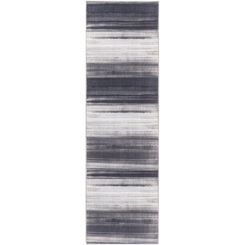 Tapis en coton / polyester abstrait lavable à la machine en crème / ivoire, Tapis de couloir 2 pi 2 po x 7 pi 6 po