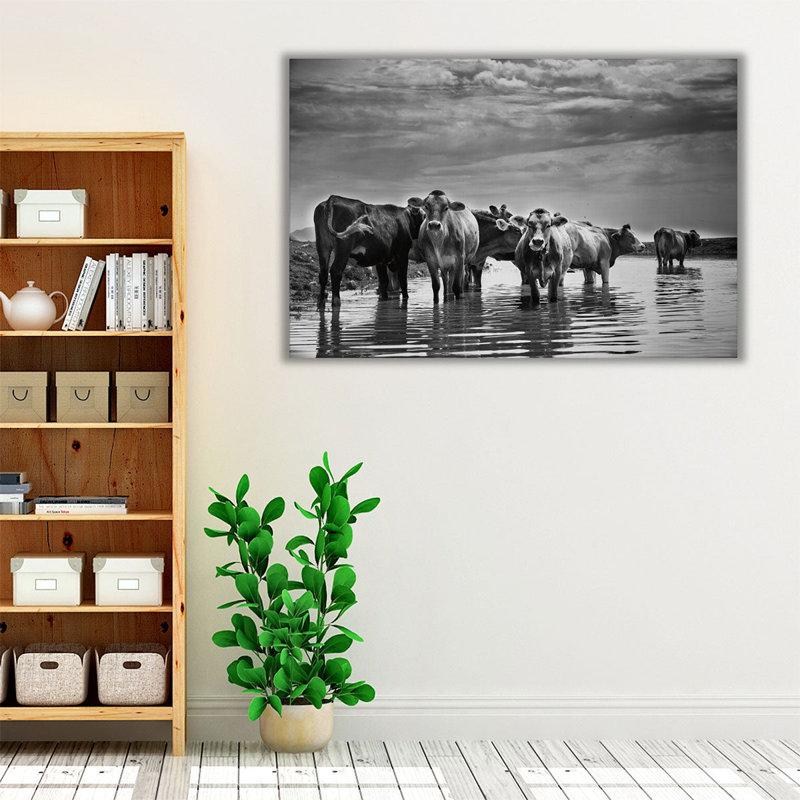 Dans la rivière, noir et blanc - reproduction d'art sur toile, H 12 po x l 18 po