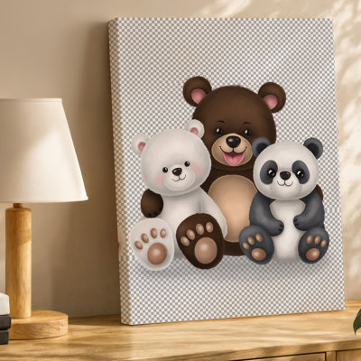 Canvas A Delightful Illustration Of Three Cartoon Bears Nestled Closely Together Wall Art Radiates A Playful And Friendly Ambiance On Canvas Wall Art