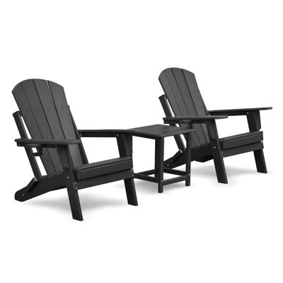 Folding Outdoor Adirondack Chair Set Of 2 And Table Set,HDPE All-Weather Folding Fire Pit Chair,  Ergonomic Design Patio Lawn Chair For Outside Deck Garden Backyardf Balcony