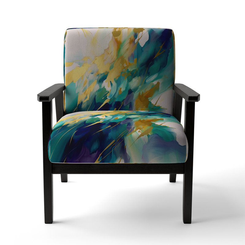 Gold and Turquoise Order In Complexity II - Upholstered Modern Arm Chair, Geometric Shapes Accent Chair