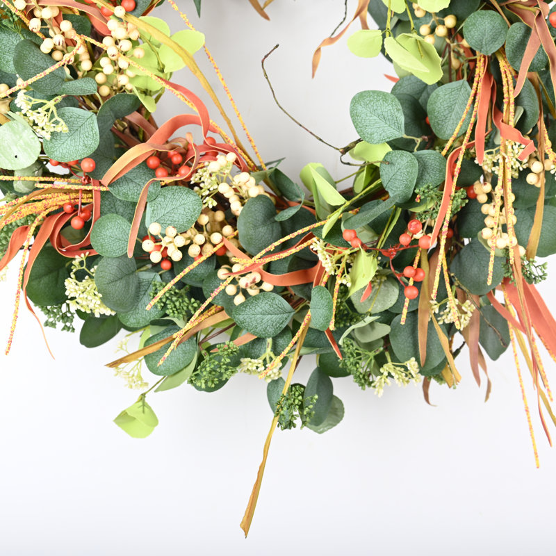 26" Artificial Eucalyptus Berry Thanksgiving Fall Wreath for Front Door
