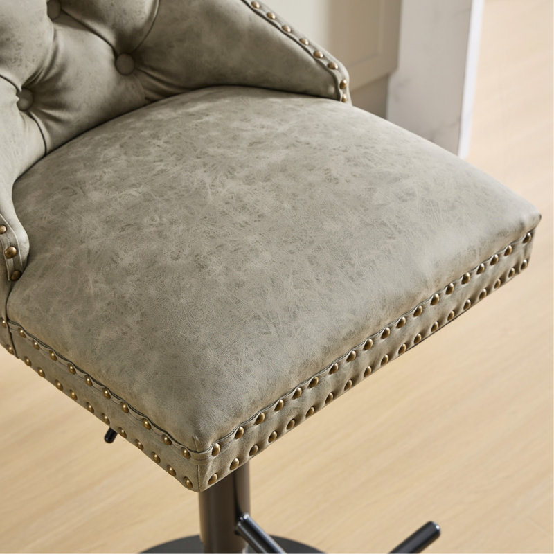 Aged And Retro PU Swivel Barstools Adjusatble Seat Height From 26-33 Inch, Modern Bar Stools With Backs Comfortable Tufted For Home Pub And Kitchen Island (Olive Green,Set Of 2)