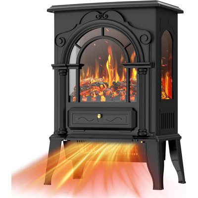 Electric Fireplace Stove-Freestanding Fireplace Heater w/ 3D Flame, Thermostat Control