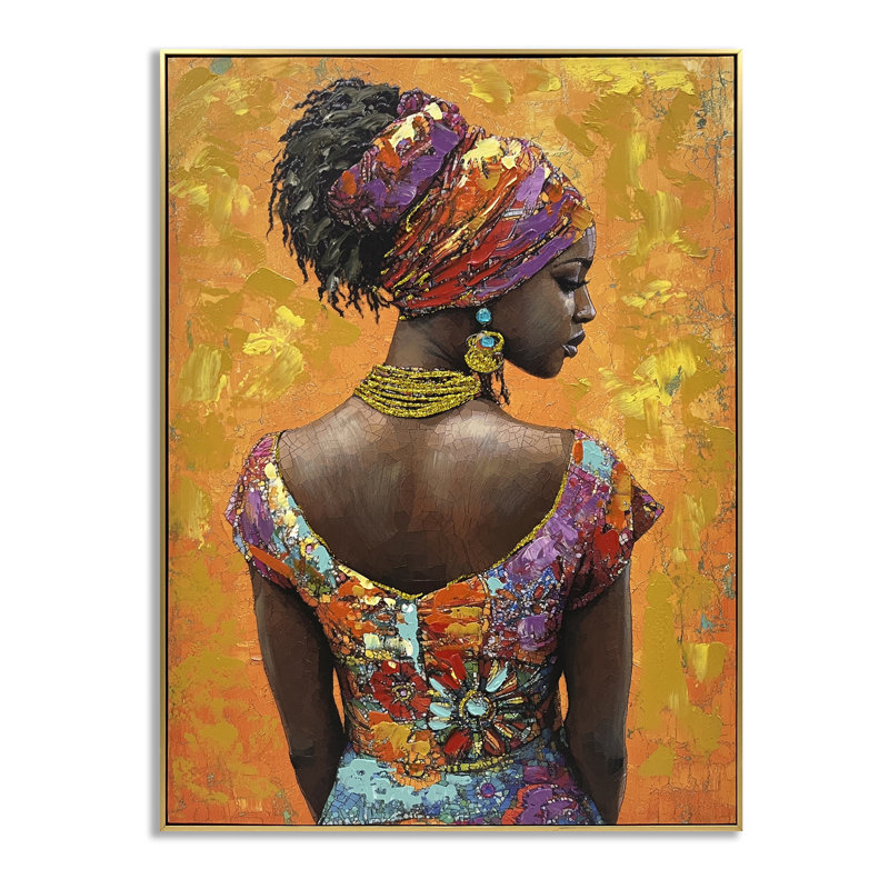 Art africain sur toile, "African Lady with Orange Accents II", 30 po x 40 po
