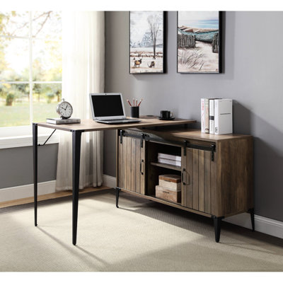 Bureau de 122 cm, fini noir et chêne gris, porte coulissante élégante, plateau de travail spacieux et confortable de 122 cm en chêne rustique et noir, esthétique moderne pour le bureau.