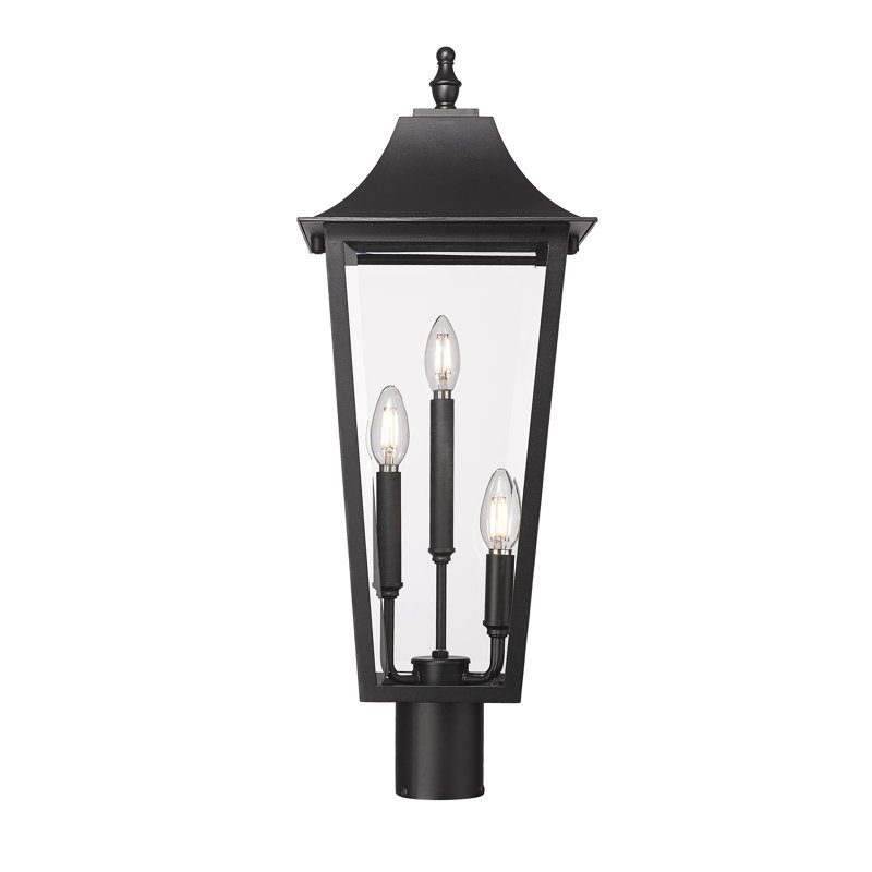Black 3-Light Outdoor Post Mount Fixture with Clear Glass