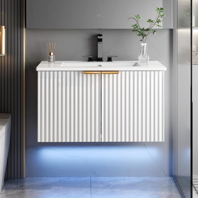 30" Wall Mounted Floating Bathroom Vanity with Sink & LED Light
