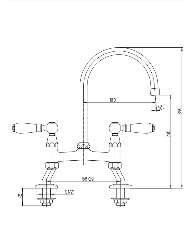 Tevere Cranked Leg Bridge Kitchen Mixer Tap, Bronze