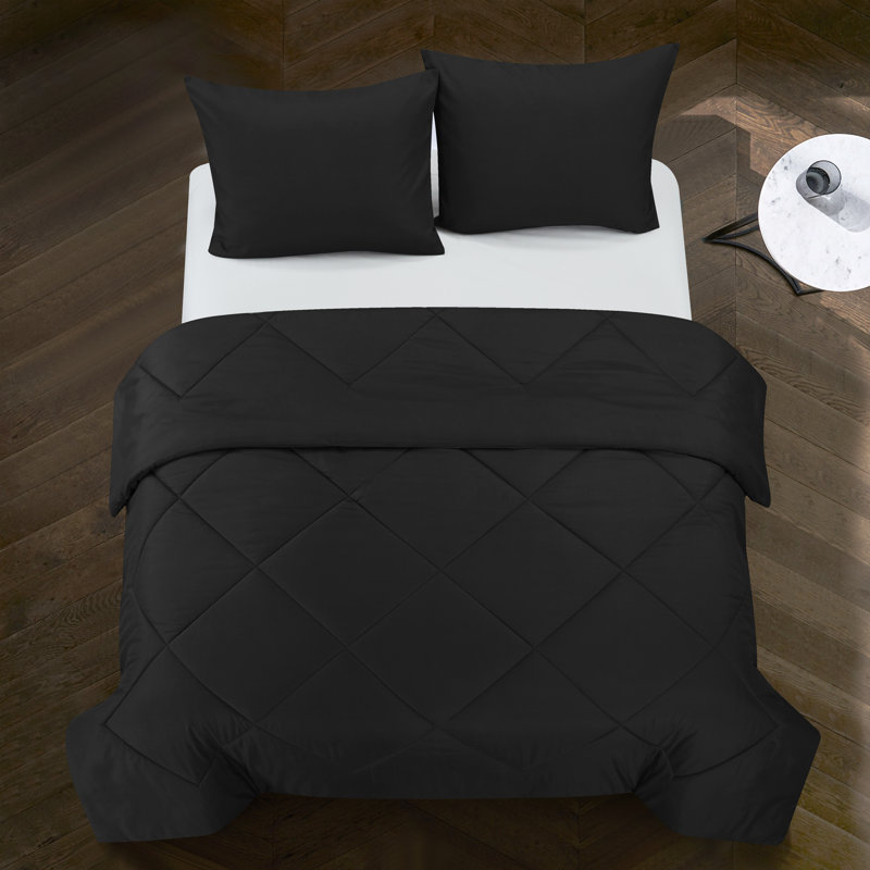 Logan Modern & Contemporary Box Stitch Geometric Shapes Comforter, King Comforter + 2 King Shams, Black