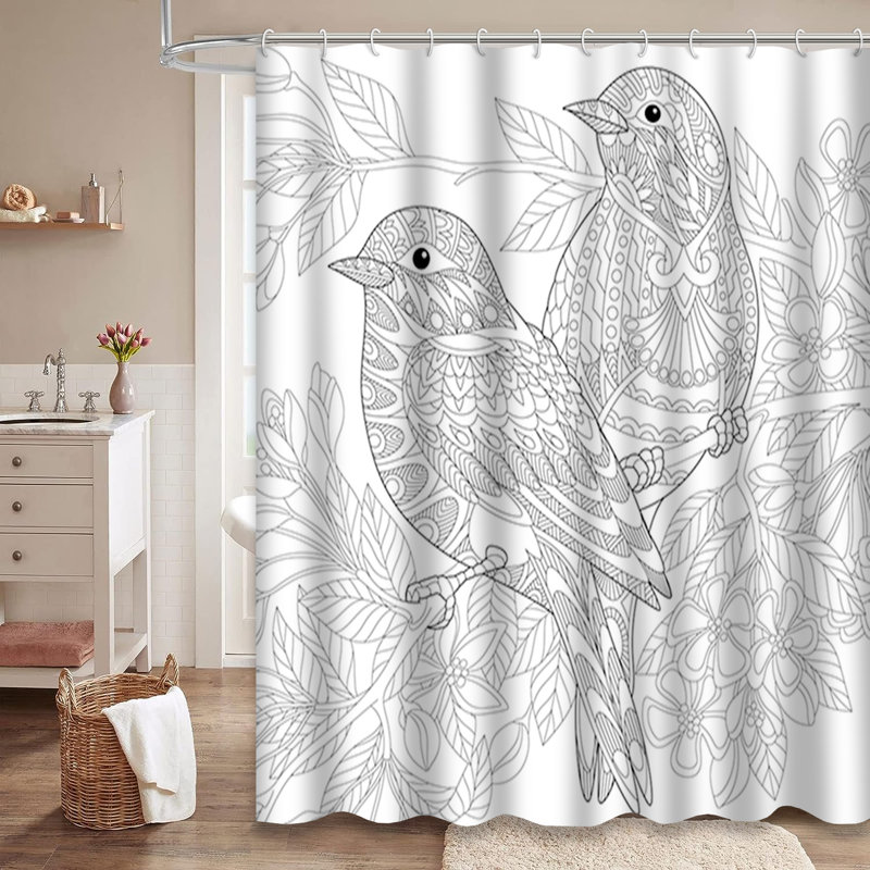Rideau de douche à croquis avec deux crochets, L 72 po x l 84 po
