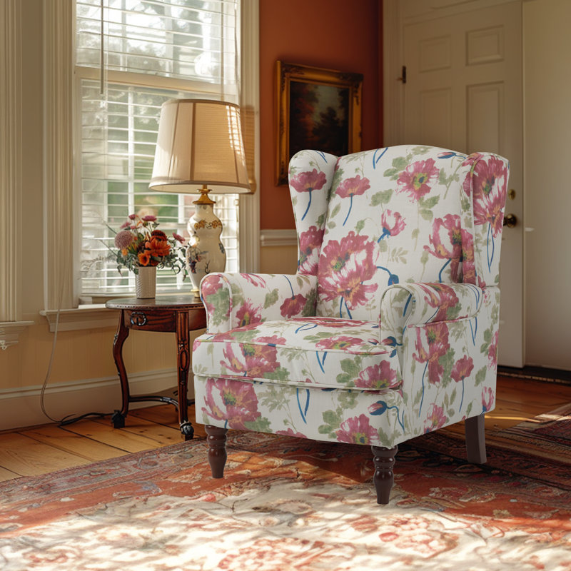Devonn Upholstered Accent Chair, White/Green/Red Floral