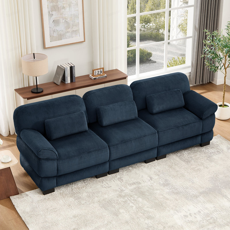 Canapé 3 places Cloud Couch, Velours côtelé - bleu
