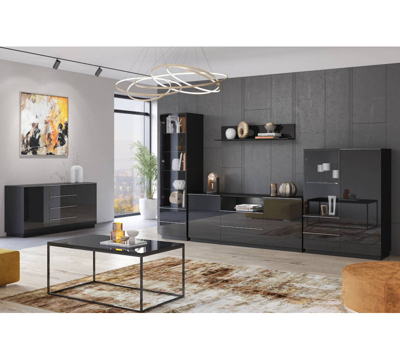 Helio 160cm Sideboard, Black Glass