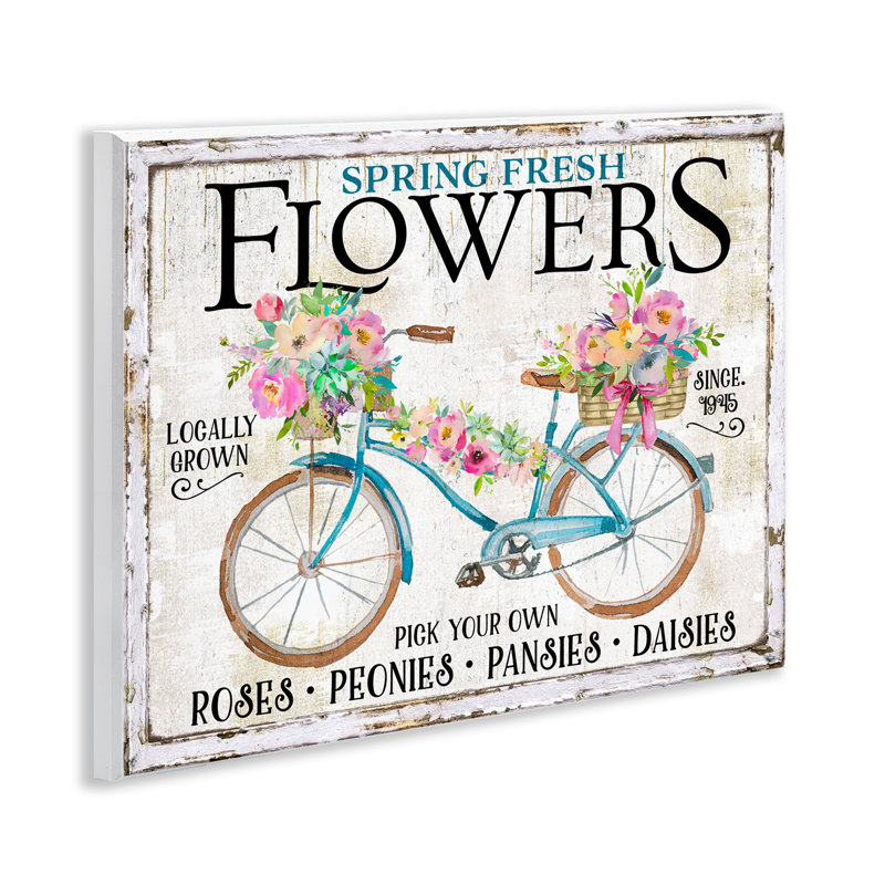  Spring Fresh Flowers & Bike Wall Plaque Art by Creatif Belle