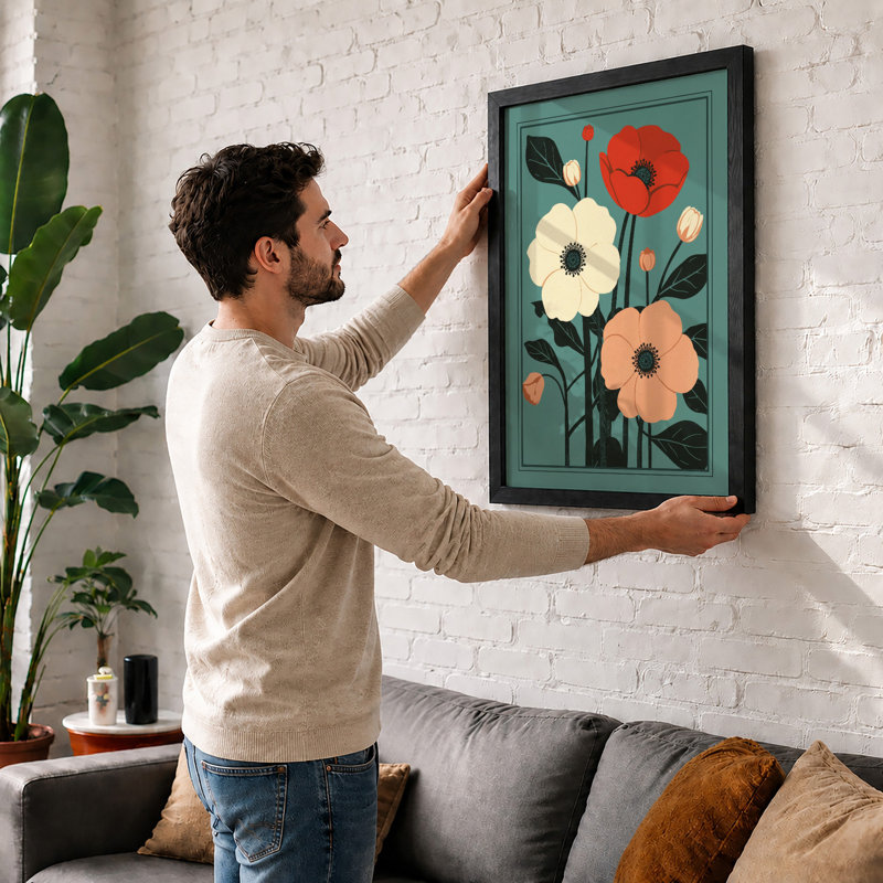 Stylised Flower Stems Botanical - Print, Walnut, A3 - 42.0 x 29.7 cm