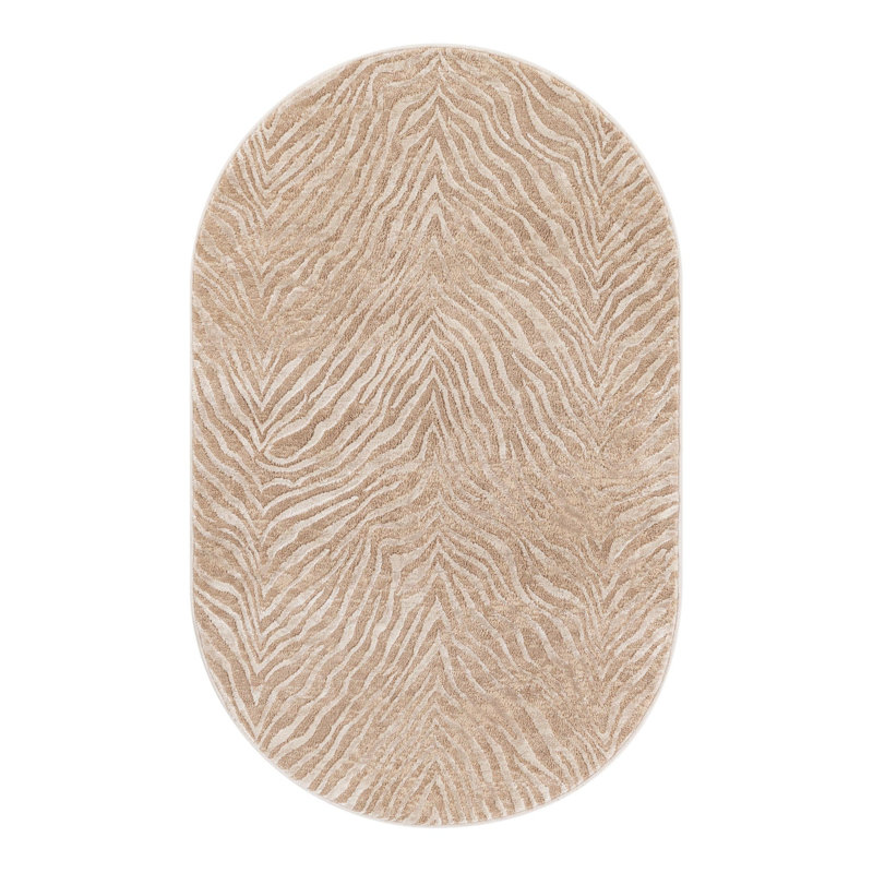 Tatte Animal Print Ivory/Beige Area Rug, Oval 3'3" x 5'3"