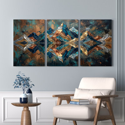 Abstrait géométrique paysage de montagne sur toile tendue, reproduction d'art sur toile, ensemble de 3 pour salon, chambre à coucher, décoration intérieure