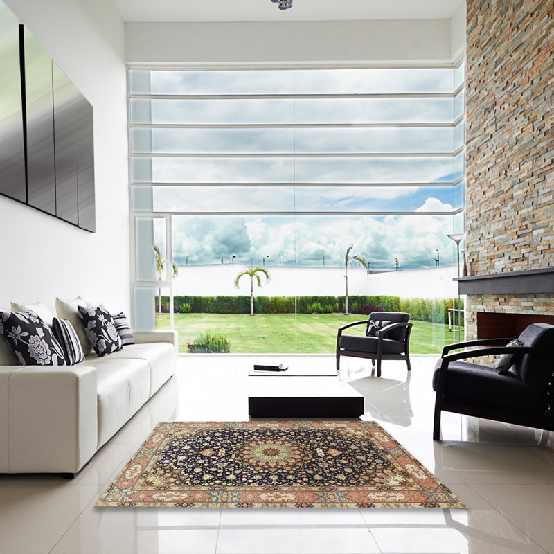 Tapis traditionnel brun / bleu, Carré 7 pi