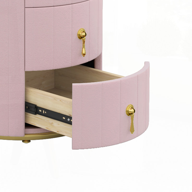 Table de chevet rembourrée à 3 tiroirs, Individuel, Rose