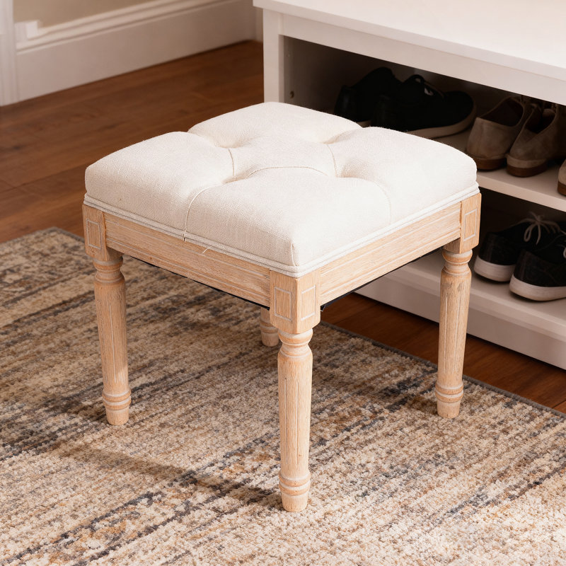 Petit banc rembourré, banc carré rembourré avec repose-pieds rustique, tabourets de coiffeuse pour la chambre à coucher, beige 15,75 po x 15,75 po x 15,75 po