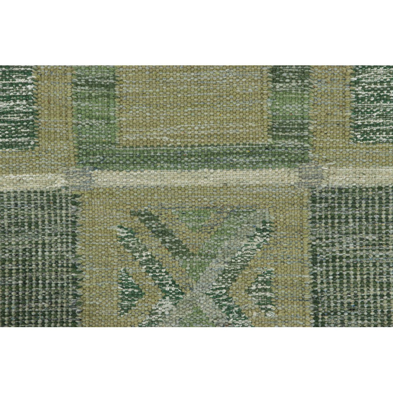 Scandinavian Wool Geometric Area Rug in Green, Rectangle 13' x 19'