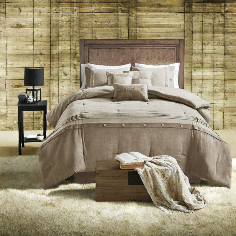 Cozy 7 Piece Faux Suede Bedding Sets, Polyester, Rustic Lodge Style, Perfect For Home