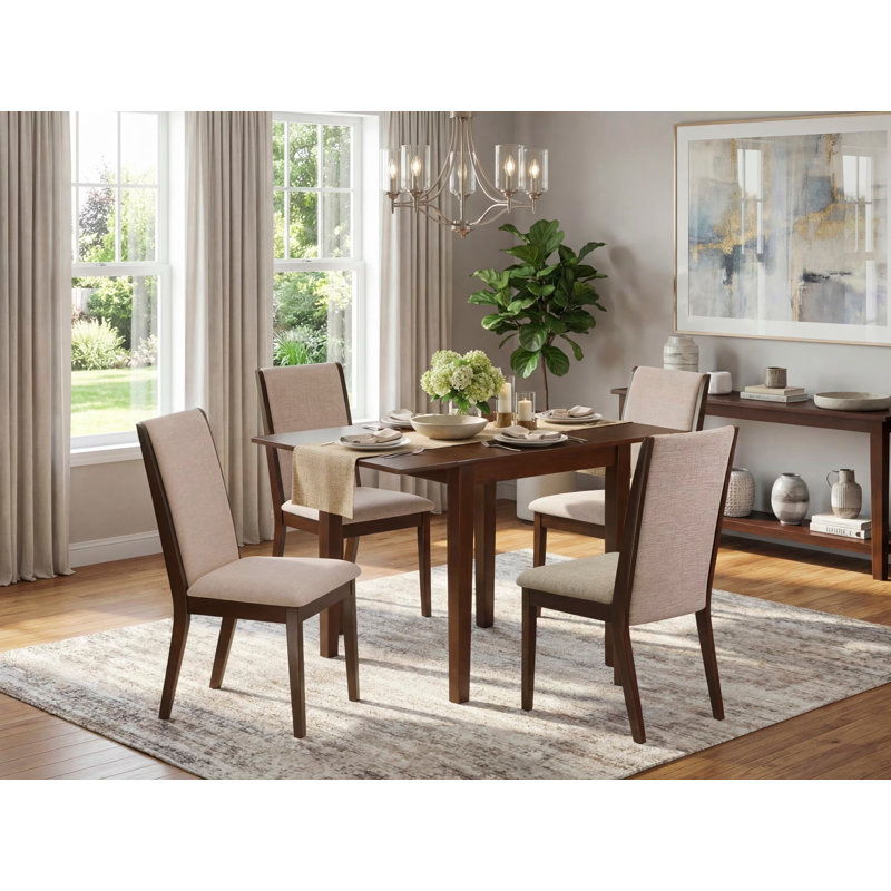 Rectangular Solid Wood Top With Dropleaf Dining Table Set, Acajou, Havane clair, Cinq articles : 1 table, 4 chaises