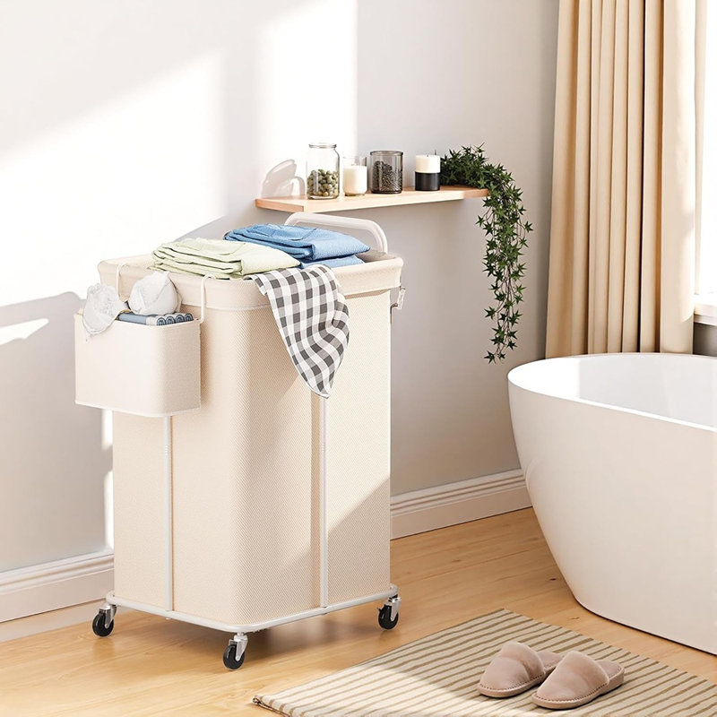 Panier à linge 150L avec roues, chariot à linge 3 sections
