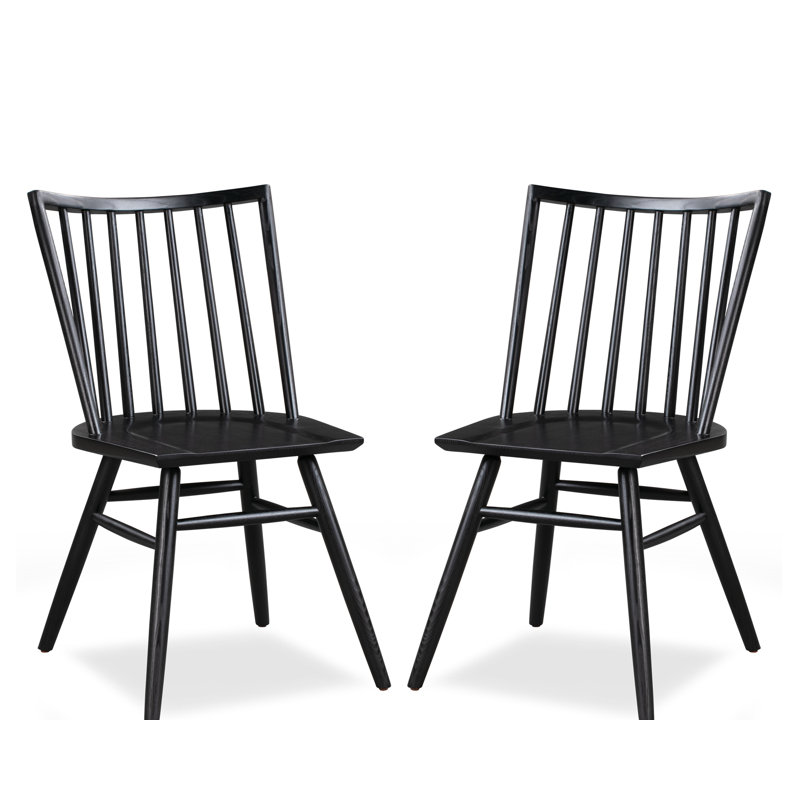 Chaise d'appoint à dossier en lattes en bois massif, Noir