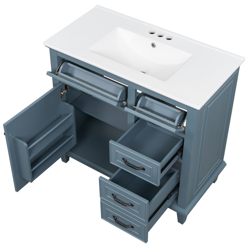 Meuble-lavabo 36 po avec comptoir en céramique, Bleu