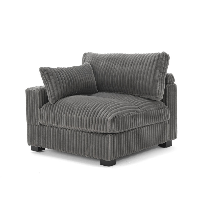 Upholstered Faux Rabbit Fur Flannel Armchair with Pillow Back, One Arm Single Chair Module Part For Sectional Sofa