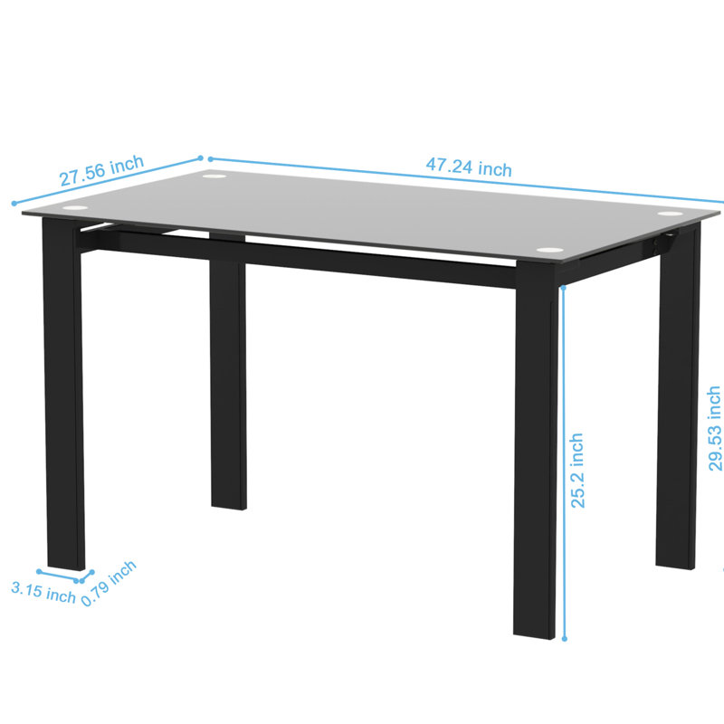 Table rectangulaire noire en verre trempé - activité nautique agréable, capacité de poids de 170 lb en verre moderne, rectangulaire, énergique,