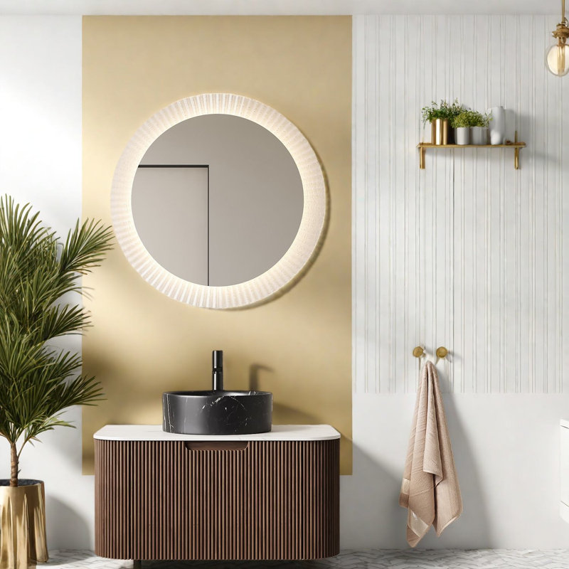 Meuble-lavabo et lavabo moderne de qualité supérieure, grain de bois noyer avec lavabo en céramique pour une salle de bain peu encombrante