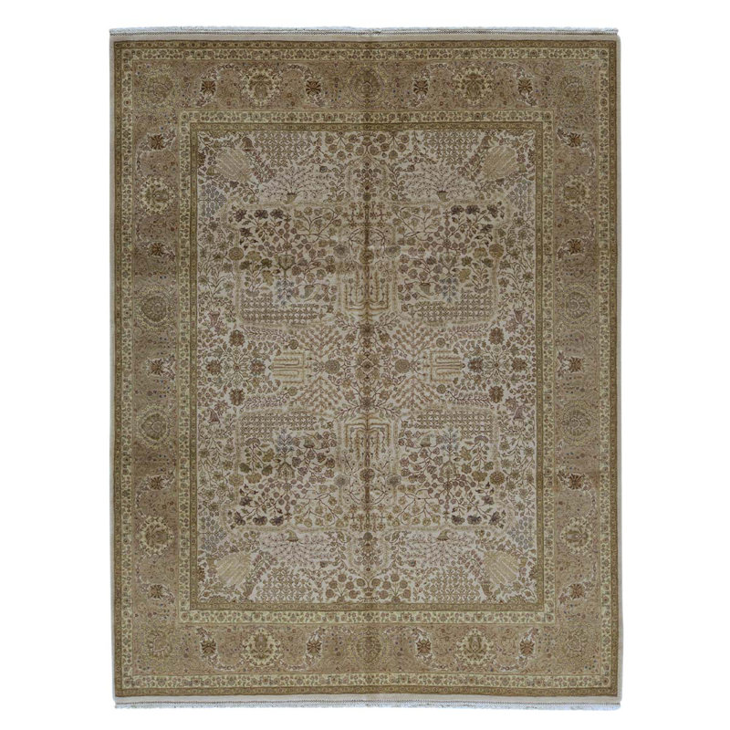 Tapis brun / ivoire de haute qualité noué à la main