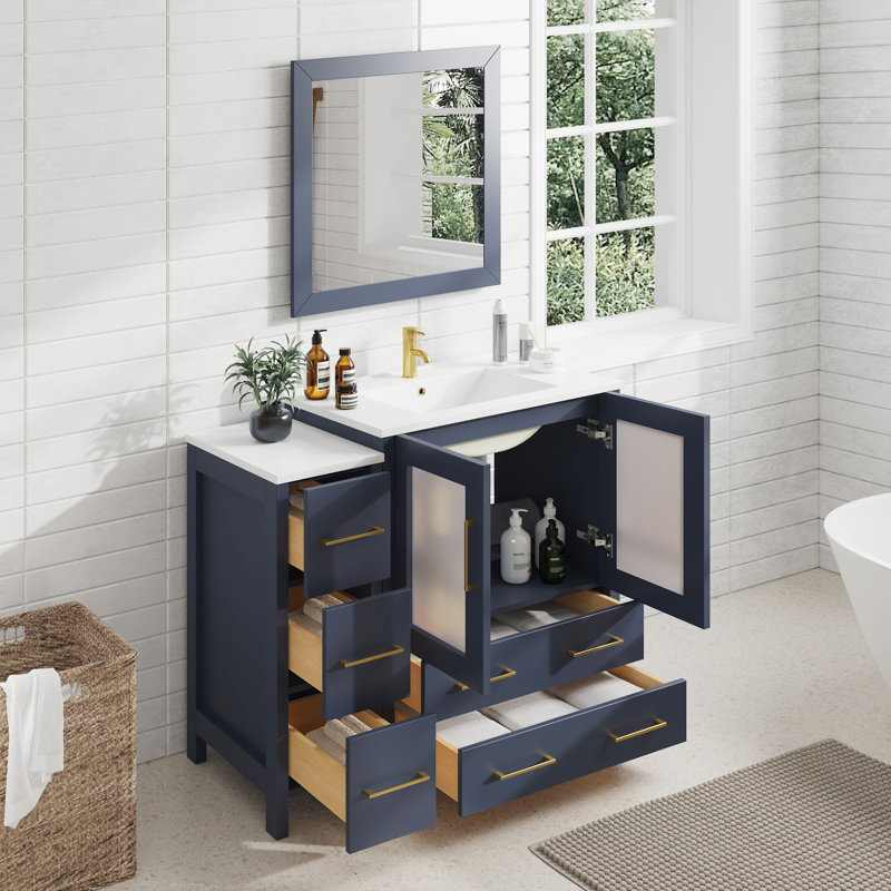  42" Single Bathroom Vanity Set with Mirror, Blue