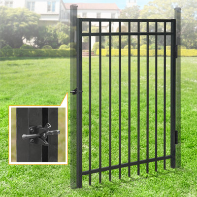 5FT H X 4FT W High Heavy Duty Flat Top Fence Gate, Metal Garden Fence Gate