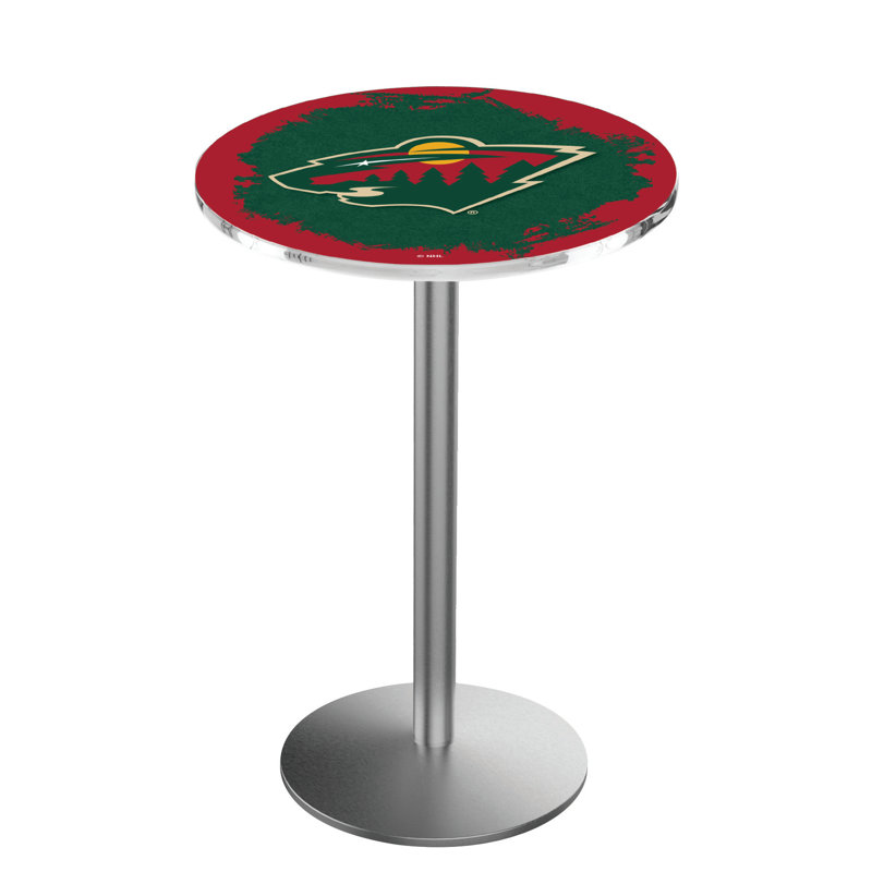 NHL Round Metal Base Dining Table, Minnesota Wild, Stainless Steel