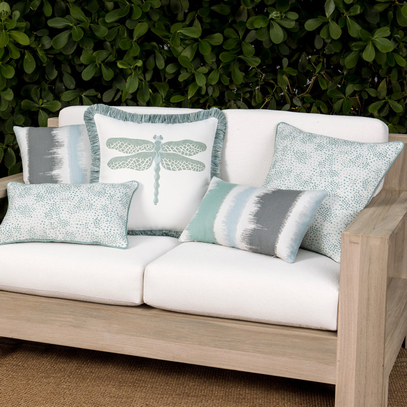 Dragonfly Square Indoor/Outdoor Throw Pillow, Blue/Green/White