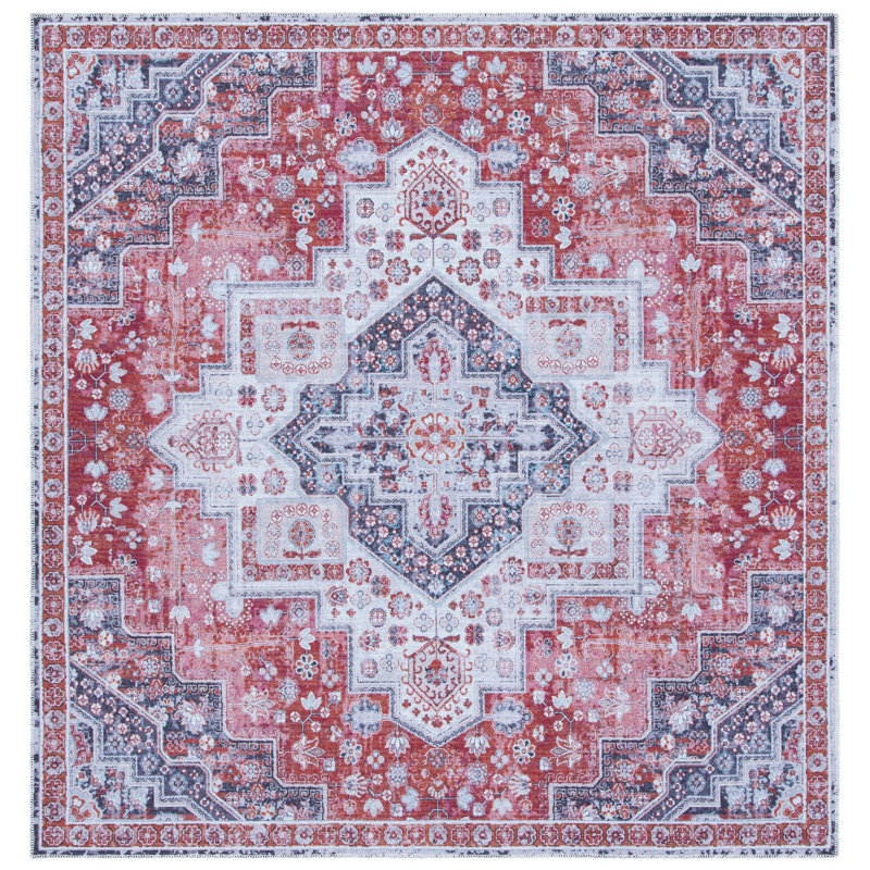 Hallel Performance Machine Washable Oriental Rug, Square 6'7"