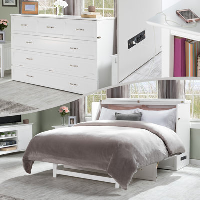 Andriena Murphy Bed Chest with 6" Mattress, Storage & Built-in Charger