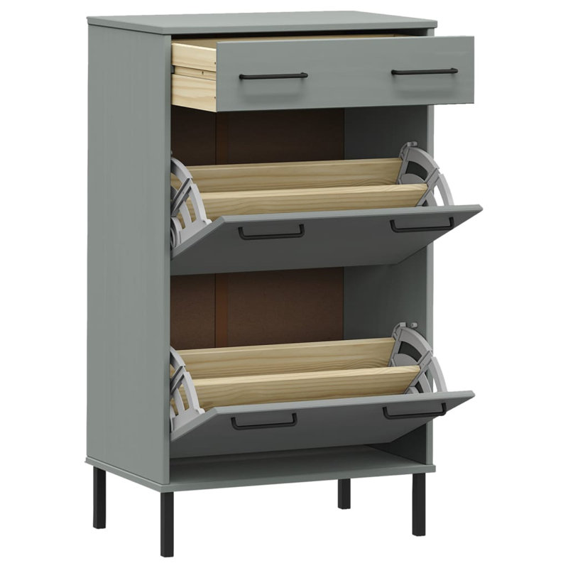 10 Pair Solid Wood Shoe Storage, Grey