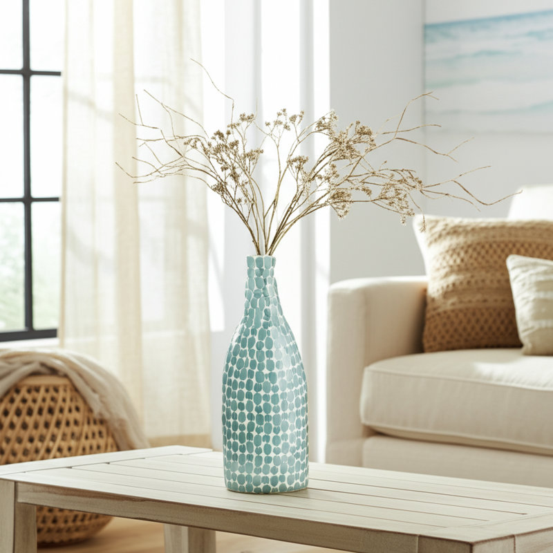 Vase en verre texturé Hatto, Bleu mosaïque, H 15 po x l 5 po x P 5 po