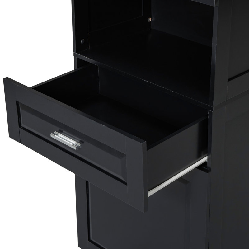 Armoire de salle de bain haute avec panier à linge et tiroir, Noir, noir, noir, noir