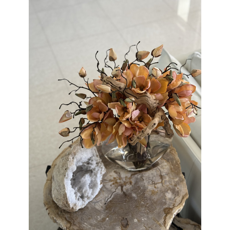 10" Moon Vase With White Magnolias	, Peach