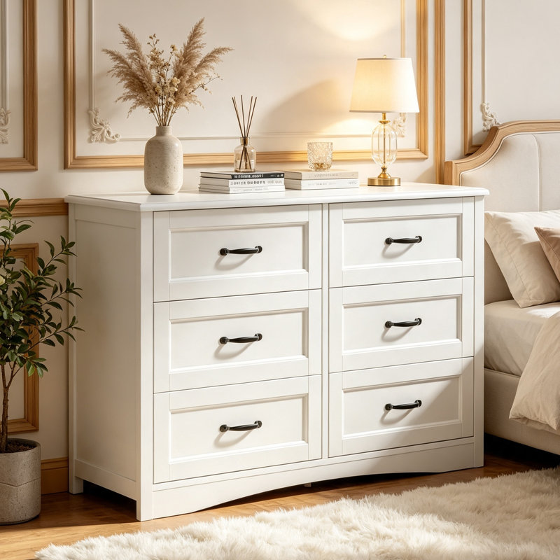 Commode double 6 tiroirs avec poignées en métal Migneco, Blanc