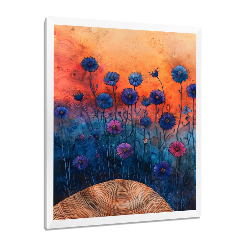 Cornflowers Garden At The Barn On Slide - Art floral, impressions murales, H 32 po x l 16 po, Blanc